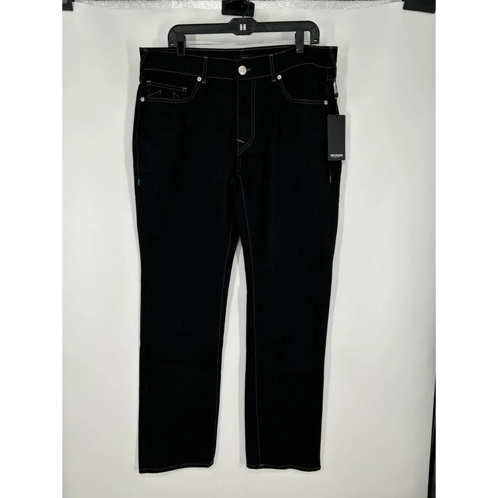 True Religion Ricky‎ Straight Jeans Men's 36x34 Black Denim Relaxed Fit Stretch